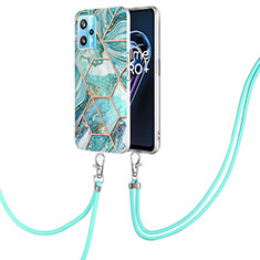 Silicone Candy Rubber Gel Fashionable Pattern Soft Case Cover with Lanyard Strap Y04B for Realme 9 4G Matcha Green