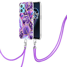 Silicone Candy Rubber Gel Fashionable Pattern Soft Case Cover with Lanyard Strap Y04B for Realme 9 4G Purple