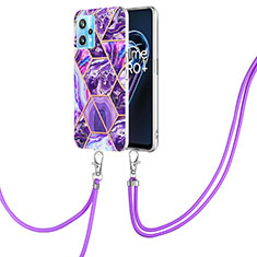 Silicone Candy Rubber Gel Fashionable Pattern Soft Case Cover with Lanyard Strap Y04B for Realme 9 Pro+ Plus 5G Purple