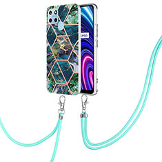 Silicone Candy Rubber Gel Fashionable Pattern Soft Case Cover with Lanyard Strap Y04B for Realme C21Y Midnight Green