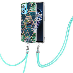 Silicone Candy Rubber Gel Fashionable Pattern Soft Case Cover with Lanyard Strap Y04B for Realme Q5 5G Midnight Green