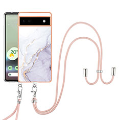 Silicone Candy Rubber Gel Fashionable Pattern Soft Case Cover with Lanyard Strap Y05B for Google Pixel 6a 5G White