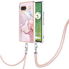 Silicone Candy Rubber Gel Fashionable Pattern Soft Case Cover with Lanyard Strap Y05B for Google Pixel 7a 5G Pink