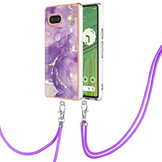 Silicone Candy Rubber Gel Fashionable Pattern Soft Case Cover with Lanyard Strap Y05B for Google Pixel 7a 5G Purple