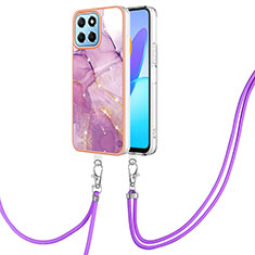 Silicone Candy Rubber Gel Fashionable Pattern Soft Case Cover with Lanyard Strap Y05B for Huawei Honor 70 Lite 5G Clove Purple