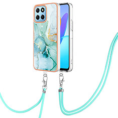 Silicone Candy Rubber Gel Fashionable Pattern Soft Case Cover with Lanyard Strap Y05B for Huawei Honor 70 Lite 5G Green