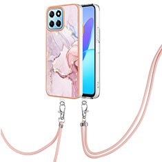 Silicone Candy Rubber Gel Fashionable Pattern Soft Case Cover with Lanyard Strap Y05B for Huawei Honor 70 Lite 5G Pink