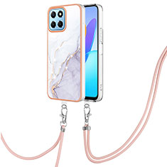 Silicone Candy Rubber Gel Fashionable Pattern Soft Case Cover with Lanyard Strap Y05B for Huawei Honor 70 Lite 5G White