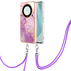 Silicone Candy Rubber Gel Fashionable Pattern Soft Case Cover with Lanyard Strap Y05B for Huawei Honor Magic5 Lite 5G Clove Purple