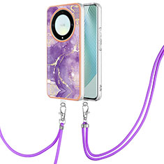 Silicone Candy Rubber Gel Fashionable Pattern Soft Case Cover with Lanyard Strap Y05B for Huawei Honor Magic5 Lite 5G Purple