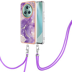 Silicone Candy Rubber Gel Fashionable Pattern Soft Case Cover with Lanyard Strap Y05B for Huawei Honor Magic5 Pro 5G Purple