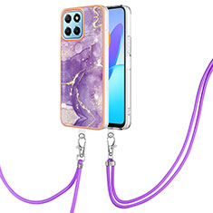 Silicone Candy Rubber Gel Fashionable Pattern Soft Case Cover with Lanyard Strap Y05B for Huawei Honor X6 5G Purple