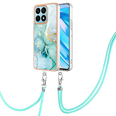 Silicone Candy Rubber Gel Fashionable Pattern Soft Case Cover with Lanyard Strap Y05B for Huawei Honor X8a 4G Green