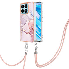 Silicone Candy Rubber Gel Fashionable Pattern Soft Case Cover with Lanyard Strap Y05B for Huawei Honor X8a 4G Pink