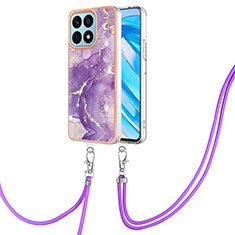 Silicone Candy Rubber Gel Fashionable Pattern Soft Case Cover with Lanyard Strap Y05B for Huawei Honor X8a 4G Purple