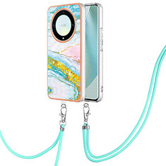 Silicone Candy Rubber Gel Fashionable Pattern Soft Case Cover with Lanyard Strap Y05B for Huawei Honor X9a 5G Colorful