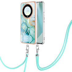 Silicone Candy Rubber Gel Fashionable Pattern Soft Case Cover with Lanyard Strap Y05B for Huawei Honor X9a 5G Green