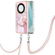Silicone Candy Rubber Gel Fashionable Pattern Soft Case Cover with Lanyard Strap Y05B for Huawei Honor X9a 5G Pink