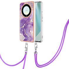Silicone Candy Rubber Gel Fashionable Pattern Soft Case Cover with Lanyard Strap Y05B for Huawei Honor X9a 5G Purple