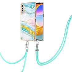 Silicone Candy Rubber Gel Fashionable Pattern Soft Case Cover with Lanyard Strap Y05B for LG Velvet 5G Colorful