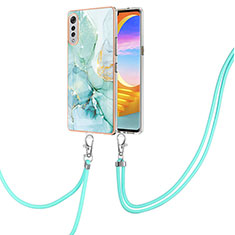 Silicone Candy Rubber Gel Fashionable Pattern Soft Case Cover with Lanyard Strap Y05B for LG Velvet 5G Green
