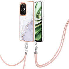 Silicone Candy Rubber Gel Fashionable Pattern Soft Case Cover with Lanyard Strap Y05B for OnePlus Nord CE 3 5G White