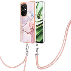 Silicone Candy Rubber Gel Fashionable Pattern Soft Case Cover with Lanyard Strap Y05B for OnePlus Nord CE 3 Lite 5G Pink