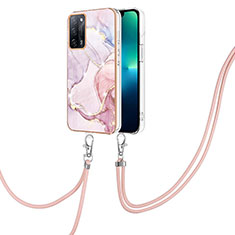 Silicone Candy Rubber Gel Fashionable Pattern Soft Case Cover with Lanyard Strap Y05B for Oppo A53s 5G Pink