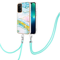 Silicone Candy Rubber Gel Fashionable Pattern Soft Case Cover with Lanyard Strap Y05B for Oppo A54 5G Colorful