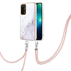 Silicone Candy Rubber Gel Fashionable Pattern Soft Case Cover with Lanyard Strap Y05B for Oppo A93 5G White