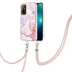 Silicone Candy Rubber Gel Fashionable Pattern Soft Case Cover with Lanyard Strap Y05B for Oppo A94 5G Pink