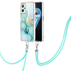 Silicone Candy Rubber Gel Fashionable Pattern Soft Case Cover with Lanyard Strap Y05B for Oppo A96 4G Green