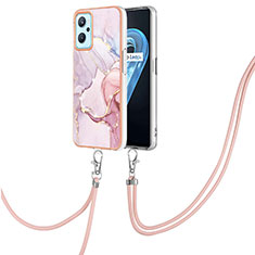 Silicone Candy Rubber Gel Fashionable Pattern Soft Case Cover with Lanyard Strap Y05B for Oppo K10 4G Pink