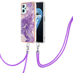 Silicone Candy Rubber Gel Fashionable Pattern Soft Case Cover with Lanyard Strap Y05B for Oppo K10 4G Purple