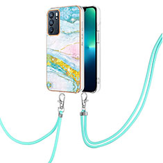 Silicone Candy Rubber Gel Fashionable Pattern Soft Case Cover with Lanyard Strap Y05B for Oppo Reno6 5G Colorful