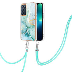 Silicone Candy Rubber Gel Fashionable Pattern Soft Case Cover with Lanyard Strap Y05B for Oppo Reno6 5G Green