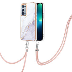 Silicone Candy Rubber Gel Fashionable Pattern Soft Case Cover with Lanyard Strap Y05B for Oppo Reno6 Pro 5G White