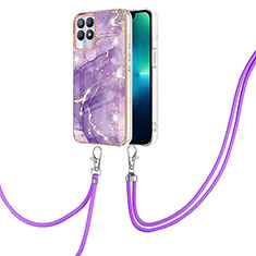 Silicone Candy Rubber Gel Fashionable Pattern Soft Case Cover with Lanyard Strap Y05B for Realme 8i Purple