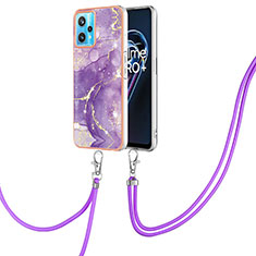 Silicone Candy Rubber Gel Fashionable Pattern Soft Case Cover with Lanyard Strap Y05B for Realme 9 4G Purple