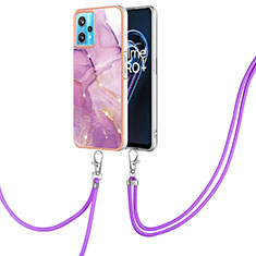 Silicone Candy Rubber Gel Fashionable Pattern Soft Case Cover with Lanyard Strap Y05B for Realme 9 5G Clove Purple