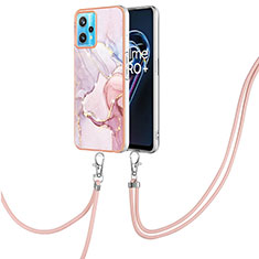 Silicone Candy Rubber Gel Fashionable Pattern Soft Case Cover with Lanyard Strap Y05B for Realme 9 5G Pink