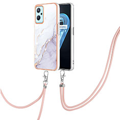 Silicone Candy Rubber Gel Fashionable Pattern Soft Case Cover with Lanyard Strap Y05B for Realme 9i 4G White