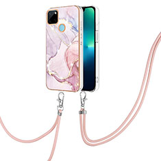 Silicone Candy Rubber Gel Fashionable Pattern Soft Case Cover with Lanyard Strap Y05B for Realme C21Y Pink