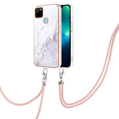 Silicone Candy Rubber Gel Fashionable Pattern Soft Case Cover with Lanyard Strap Y05B for Realme C25Y India White