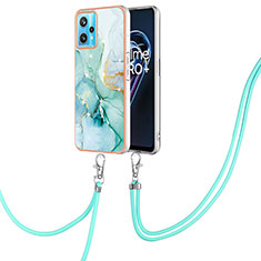 Silicone Candy Rubber Gel Fashionable Pattern Soft Case Cover with Lanyard Strap Y05B for Realme Q5 5G Green