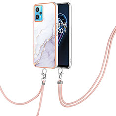 Silicone Candy Rubber Gel Fashionable Pattern Soft Case Cover with Lanyard Strap Y05B for Realme V25 5G White