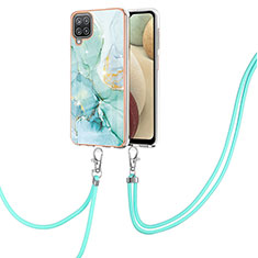 Silicone Candy Rubber Gel Fashionable Pattern Soft Case Cover with Lanyard Strap Y05B for Samsung Galaxy A12 5G Green