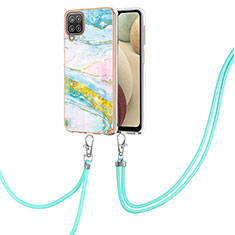 Silicone Candy Rubber Gel Fashionable Pattern Soft Case Cover with Lanyard Strap Y05B for Samsung Galaxy A12 Colorful