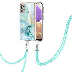 Silicone Candy Rubber Gel Fashionable Pattern Soft Case Cover with Lanyard Strap Y05B for Samsung Galaxy A13 4G Green