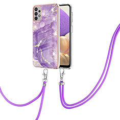 Silicone Candy Rubber Gel Fashionable Pattern Soft Case Cover with Lanyard Strap Y05B for Samsung Galaxy A13 4G Purple